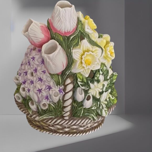 Partylite Tealight Holder Floral Bouquet P7747  Retired 8” x 5” - Picture 6 of 8